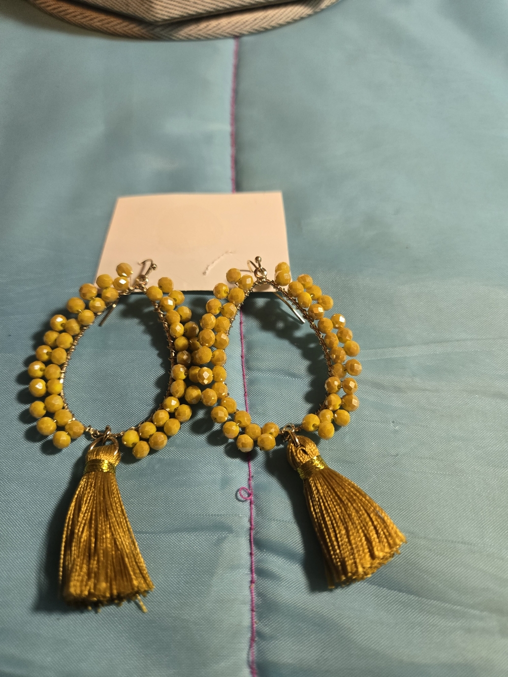 Bright Yellow Beaded Teardrop Earrings with Tassel - Women Jewelry